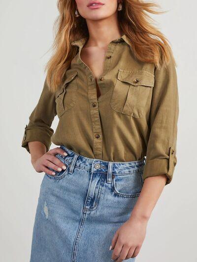 Collared Neck Button Down Denim Top - Chic Yana's Fashion