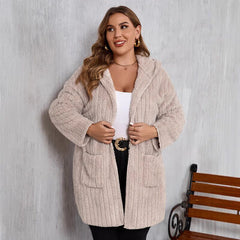 Plus Size Open Front Long Sleeve Hooded Fuzzy Jacket - Chic Yana's Fashion