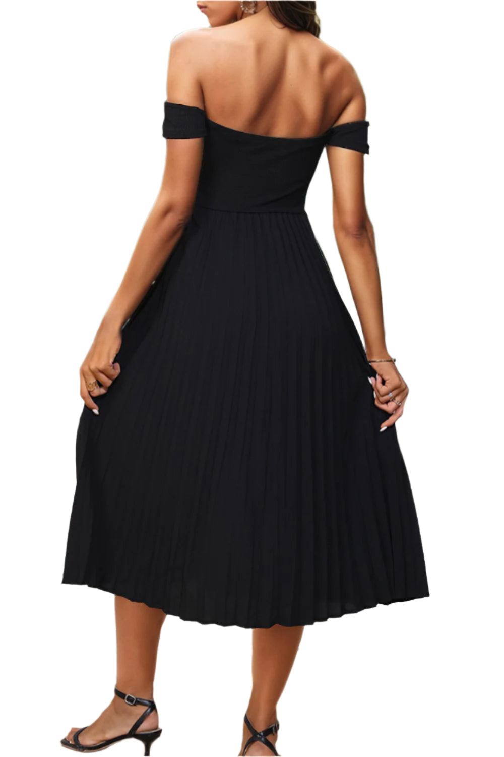 Perfee Pleated Off-Shoulder Midi Dress - High-Quality Fashion | Chic Yana