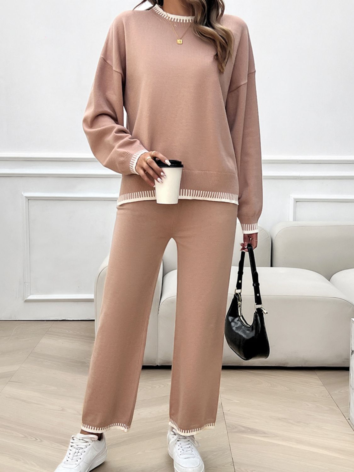 Devine Round Neck Dropped Shoulder Top and Pants Sweater Set – Chic Yana’s Fashion