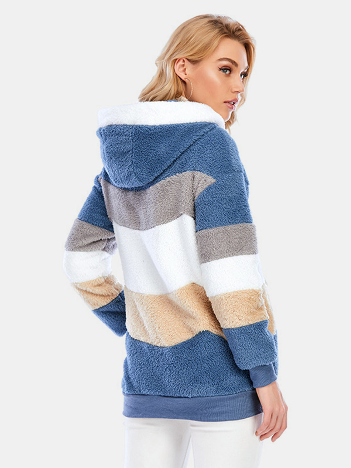 Full Size Drawstring Color Block Zip Up Hooded Outerwear - Chic Yana’s Fashion