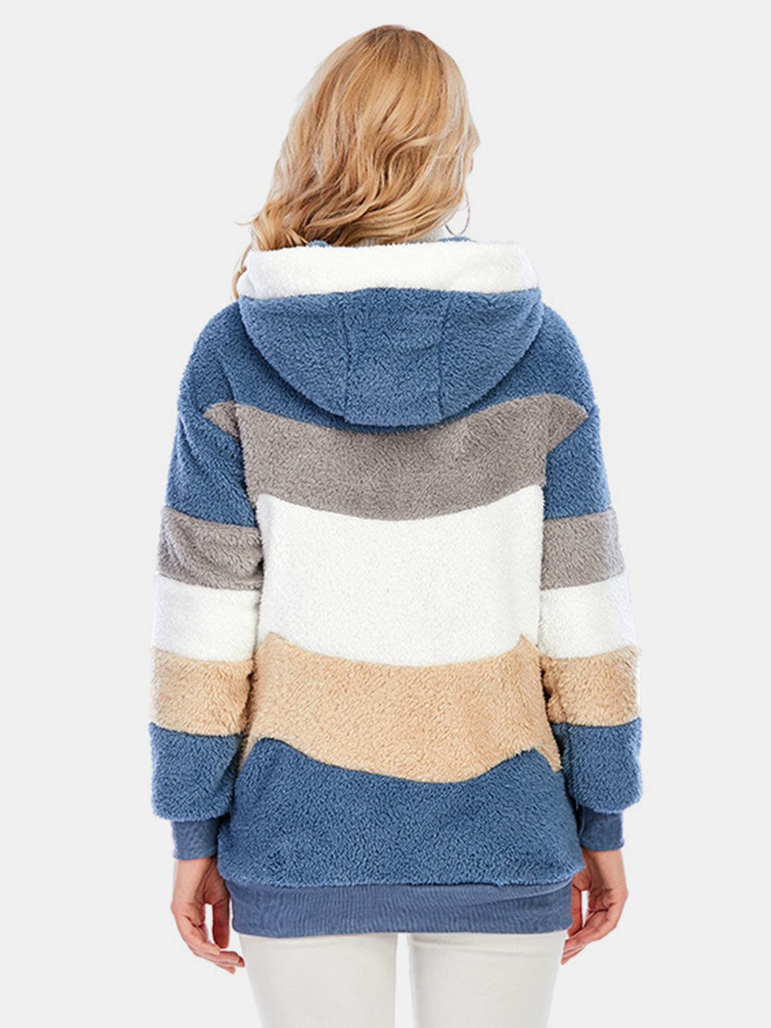 Full Size Drawstring Color Block Zip Up Hooded Outerwear - Chic Yana’s Fashion