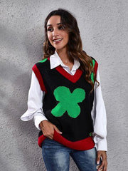 Four Leaf Clover V Neck Sweater Vest - Chic Yana's Fashion