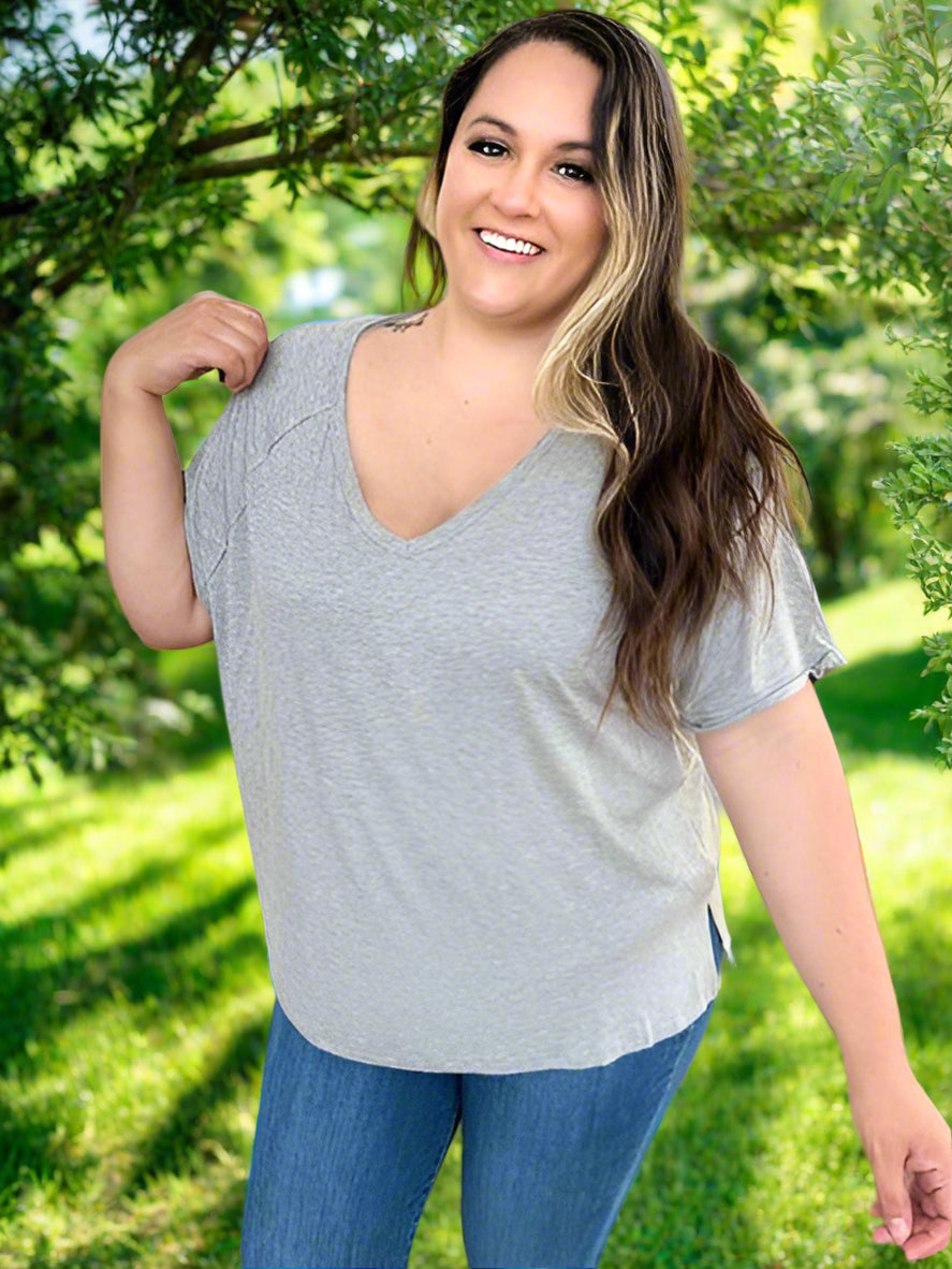 Basic Bae Full Size Bamboo Slit V Neck Short Sleeve T Shirt - Chic Yana's Fashion