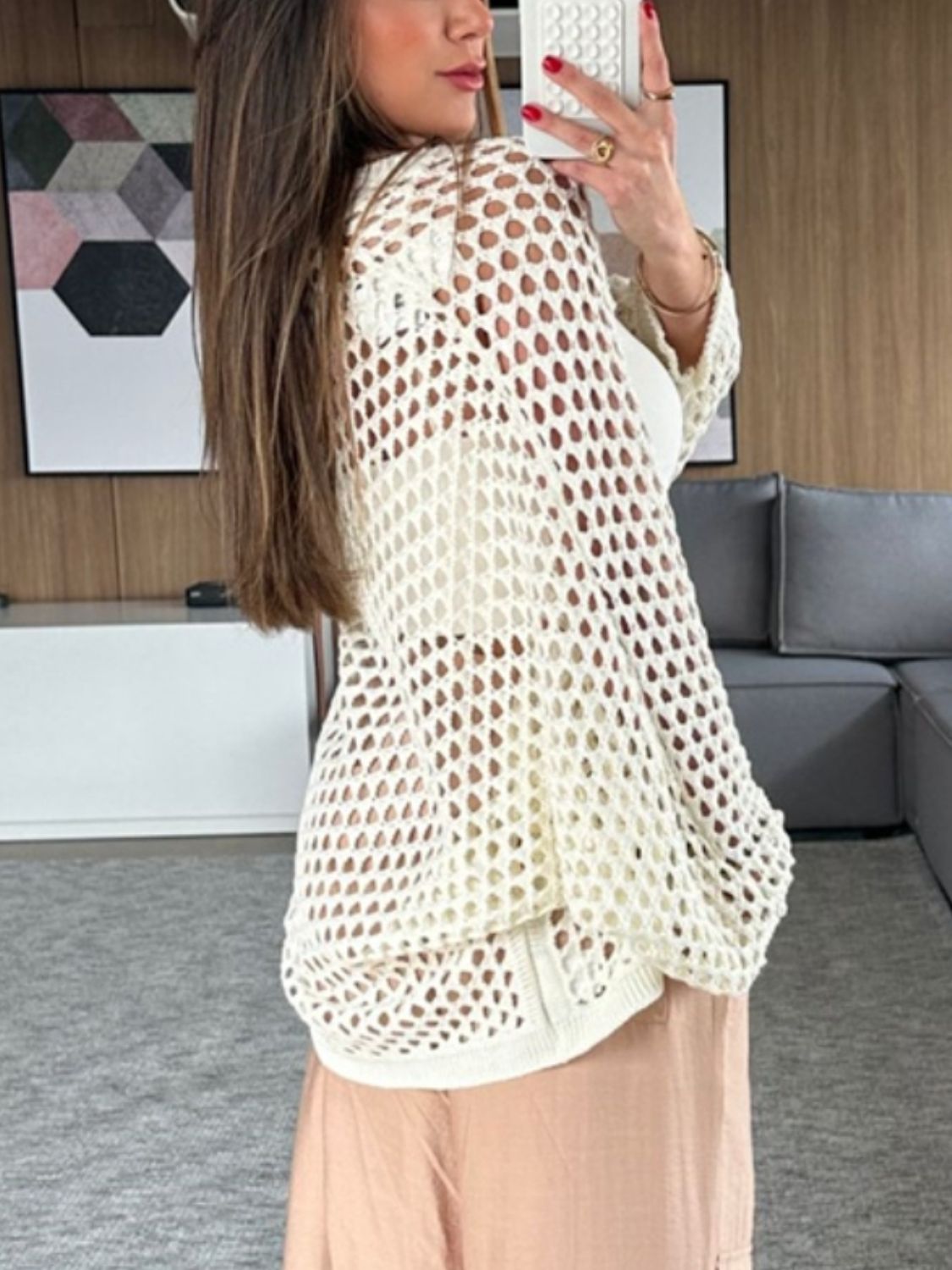Hollow Out Open Front Cover Up - Stylish and Trendy Women's Fashion from Chic Yana's Fashion