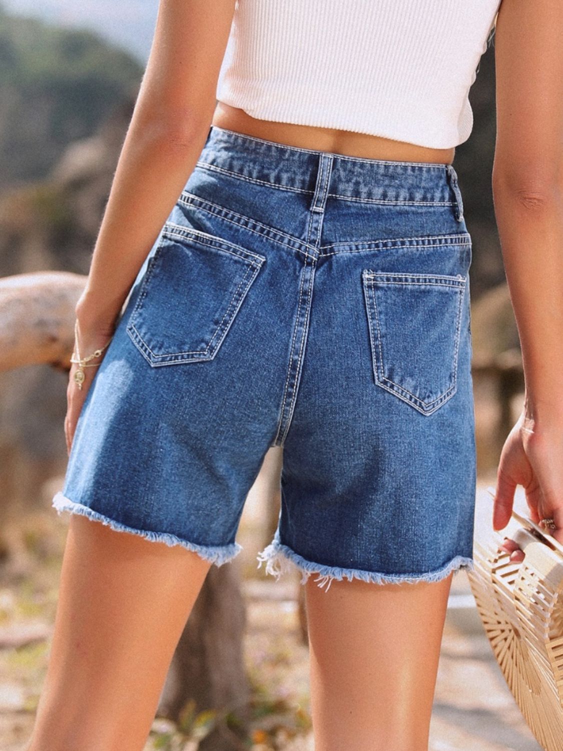 Raw Hem High Waist Denim Shorts - High-Quality Fashion | Chic Yana