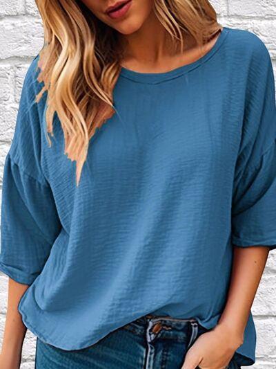 Full Size Round Neck Half Sleeve T Shirt Plus Size - Chic Yana's Fashion