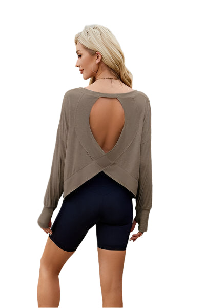 Backless Round Neck Long Sleeve T Shirt - Chic Yana's Fashion