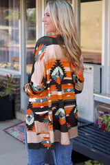 Geometric Open Front Long Sleeve Cardigan With Pockets - Chic Yana's Fashion