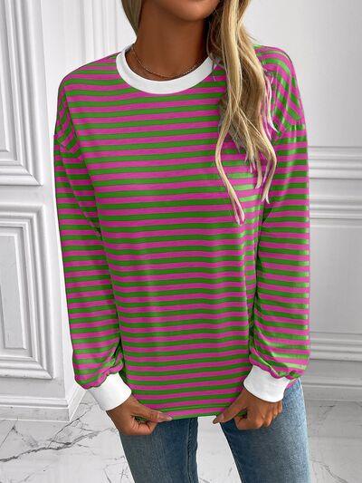 Ivy Lane Striped Round Neck Long Sleeve Sweatshirt - Chic Yana's Fashion