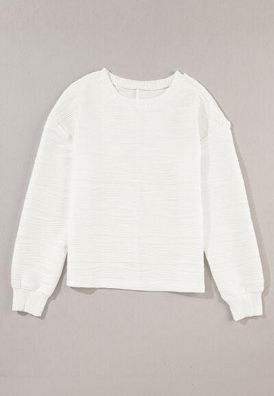 Texture Round Neck Long Sleeve Sweatshirt - Chic Yana's Fashion