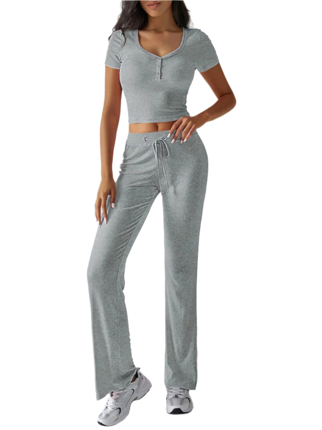 Devine Short Sleeve Top and Drawstring Pants Set - Shop Now at Chic Yana's Fashion