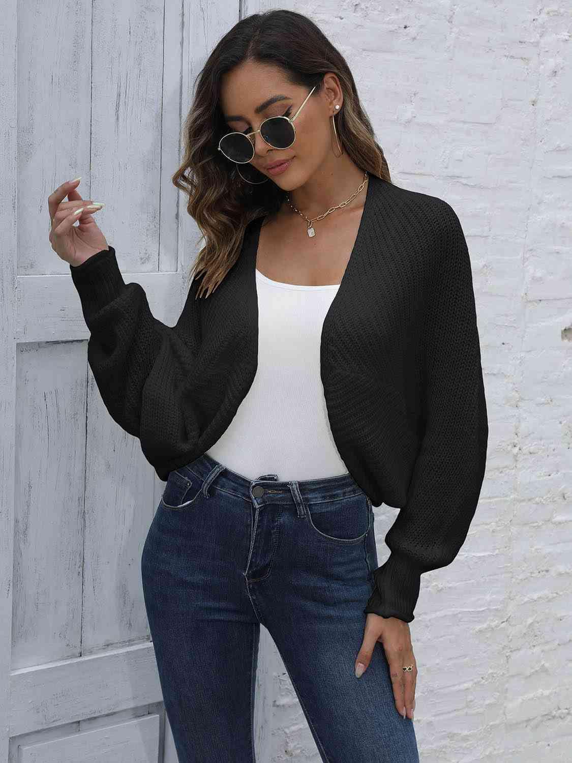 Bat Sleeve Open Front Short Cardigan - Chic Yana's Fashion