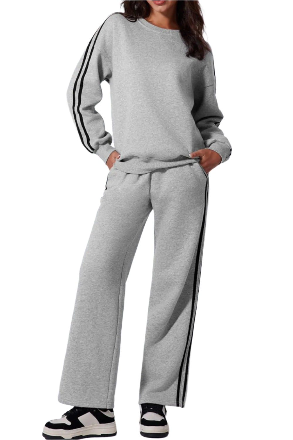 Side Striped Round Neck Top and Pants Active Set – stylish women's fashion from Chic Yana's Fashion