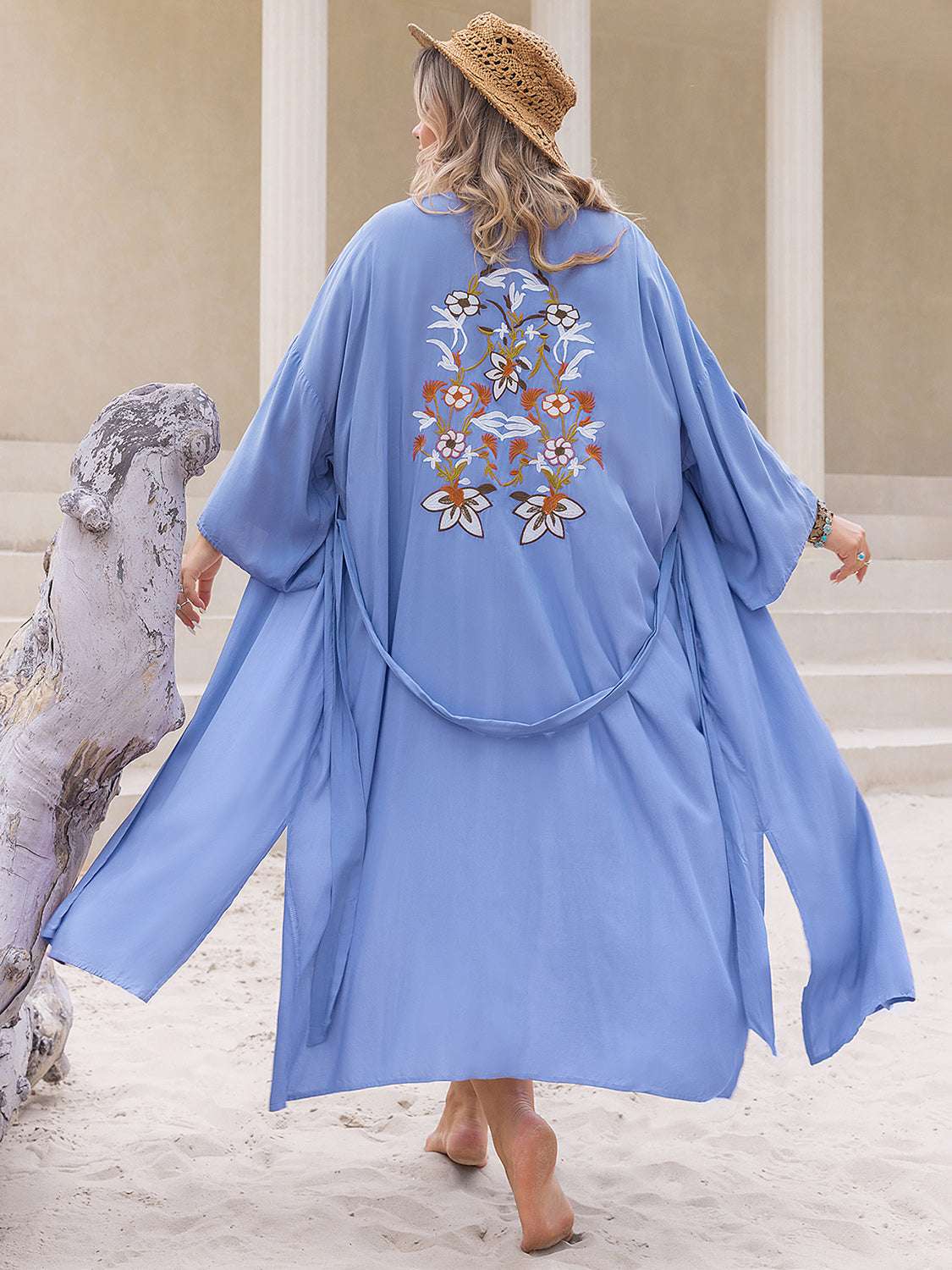 Plus Size Embroidered Tied Open Front Cover Up - Stylish and Trendy Women's Fashion from Chic Yana's Fashion