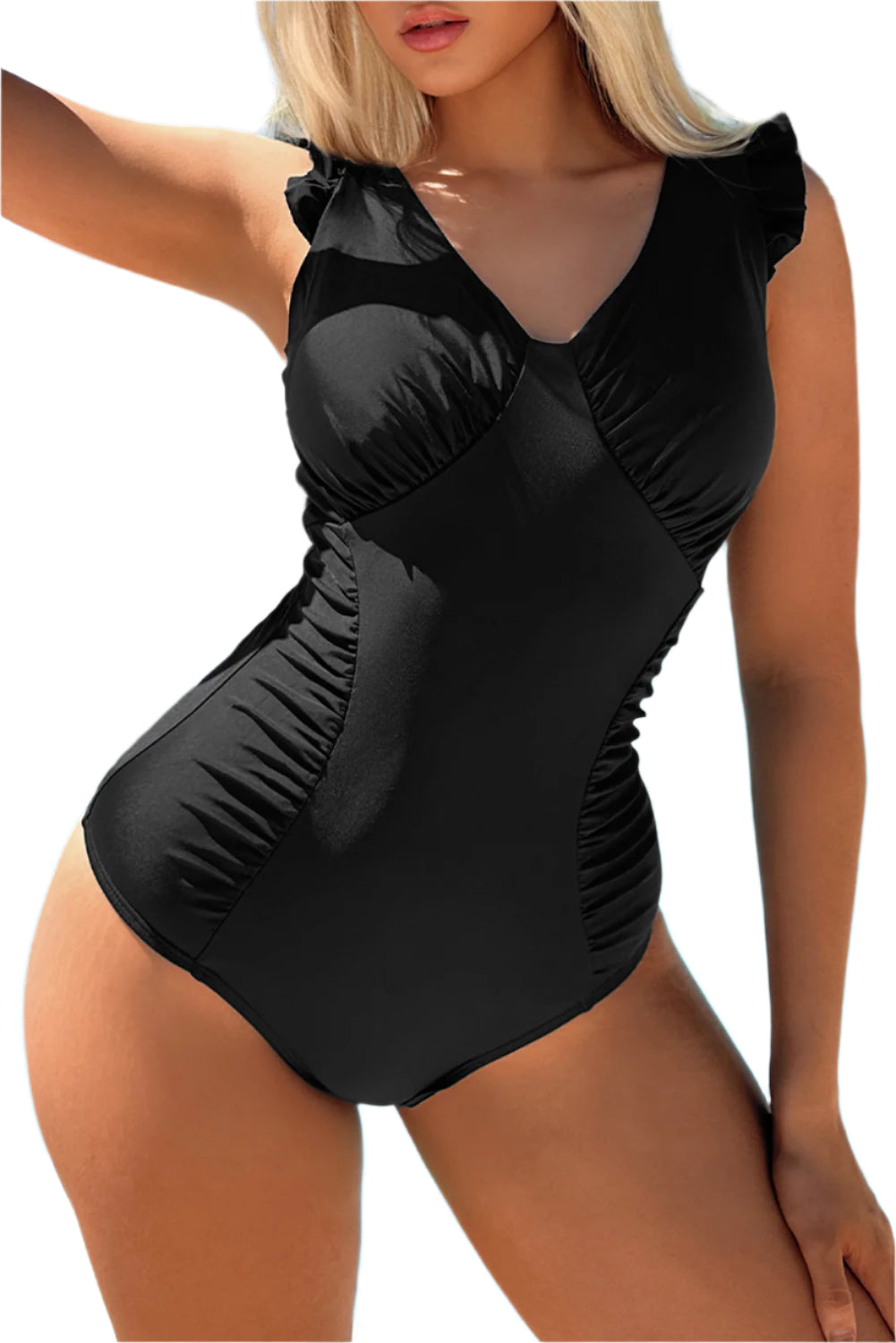 Full Size Ruched V-Neck One-Piece Swimwear - Stylish and Trendy Women's Fashion from Chic Yana's Fashion