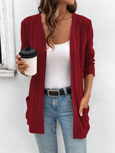 Pocketed Open Front Long Sleeve Cardigan - Chic Yana's Fashion