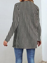 Houndstooth Open Front Long Sleeve Jacket - Chic Yana's Fashion