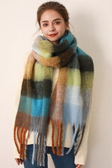 Thermal Fringe Contrast Plaid Scarf - Chic Yana's Fashion