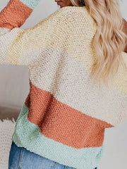 Color Block Round Neck Long Sleeve Sweater - Chic Yana's Fashion