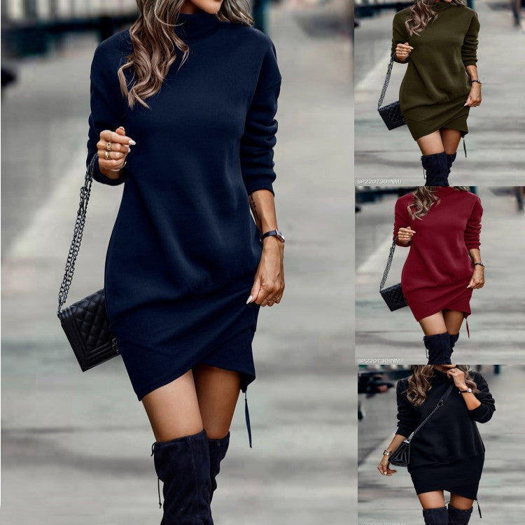 Long Sleeve High Neck Asymmetric Dress — Winter, Chic — Chic Yana Fashion