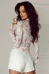 Floral Mock Neck Long Sleeve Blouse - Chic Yana's Fashion