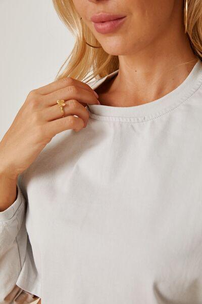 Round Neck Dropped Shoulder Cropped Sweatshirt - Chic Yana's Fashion