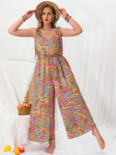 Plus Size Printed Wide Leg Sleeveless Jumpsuit - Chic Yana's Fashion