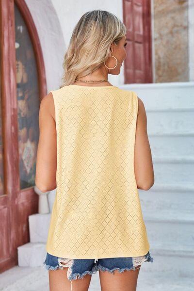 Eyelet Open Front Sleeveless Cardigan - Chic Yana's Fashion