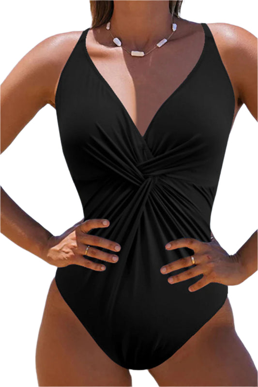Twisted Crisscross V-Neck One-Piece Swimwear - Stylish and Trendy Women's Fashion from Chic Yana's Fashion