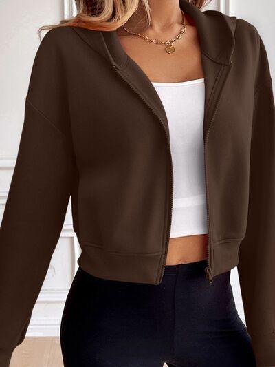 Ivy Lane Zip Up Dropped Shoulder Hooded Jacket - Chic Yana's Fashion