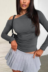 Single Shoulder Long Sleeve T Shirt 1 - Chic Yana's Fashion