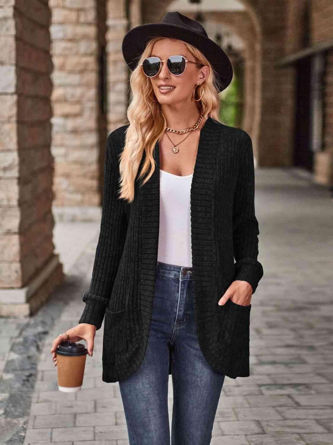 Open Front Cardigan With Pockets - Chic Yana's Fashion