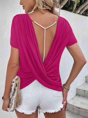 Ivy Lane Beads Trim Back Twisted Blouse - Chic Yana's Fashion