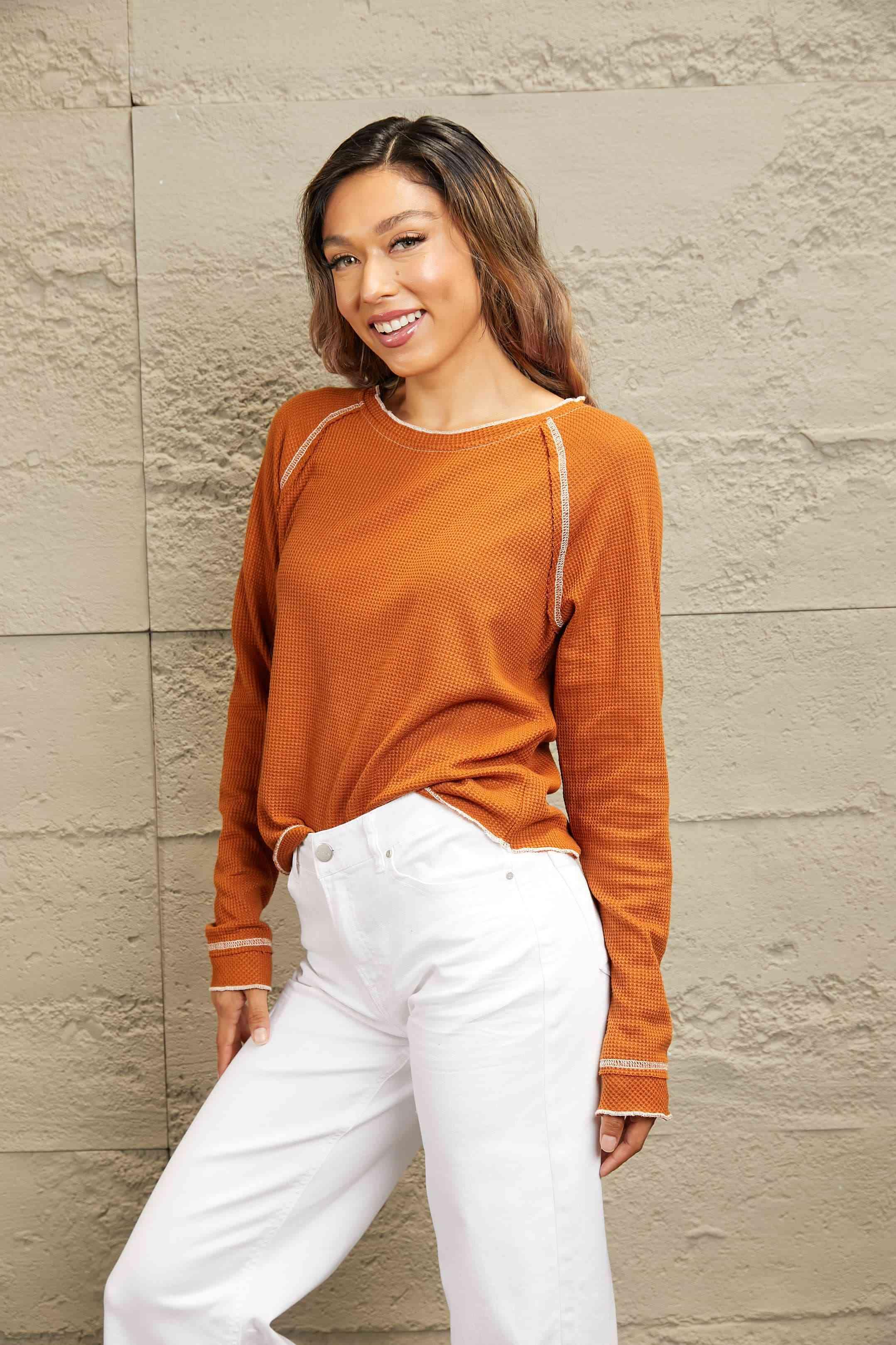 Long Raglan Sleeve Round Neck Top - Chic Yana's Fashion