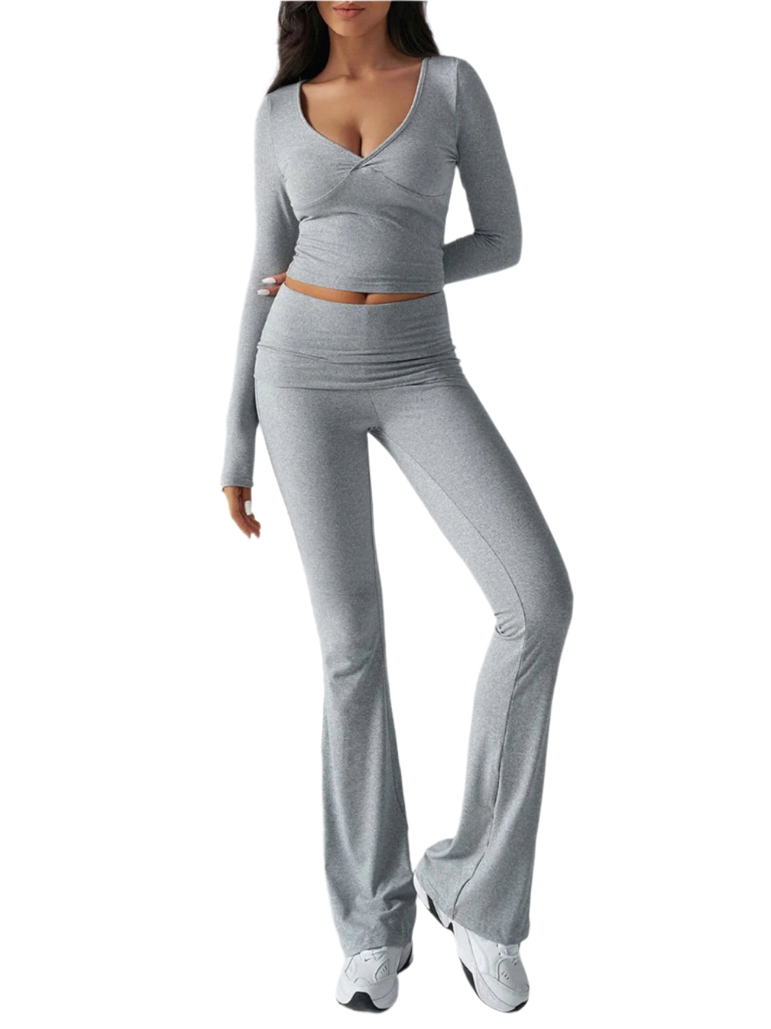 Devine Ruched Long Sleeve Top and Pants Set - Shop Now at Chic Yana's Fashion