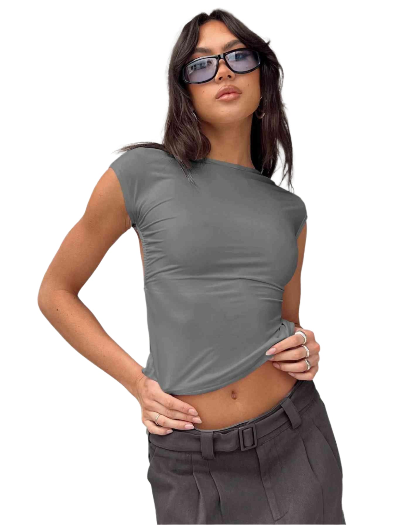 Backless Short Sleeve Cropped Blouse - Chic Yana's Fashion