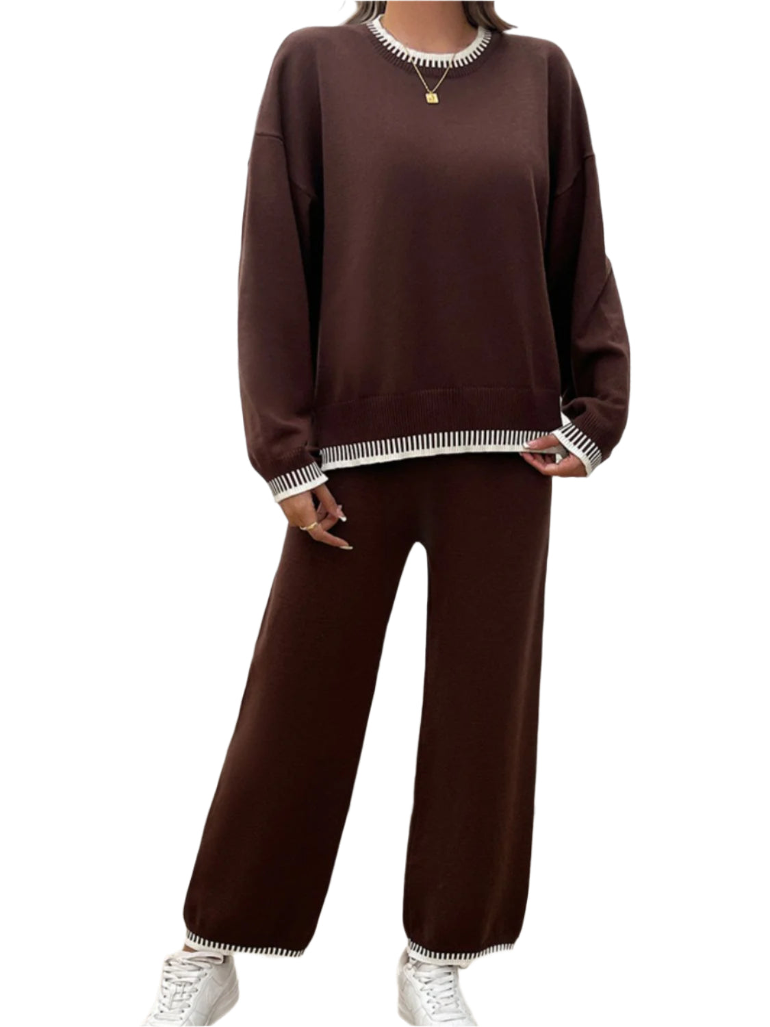 Devine Round Neck Dropped Shoulder Top and Pants Sweater Set – Chic Yana’s Fashion