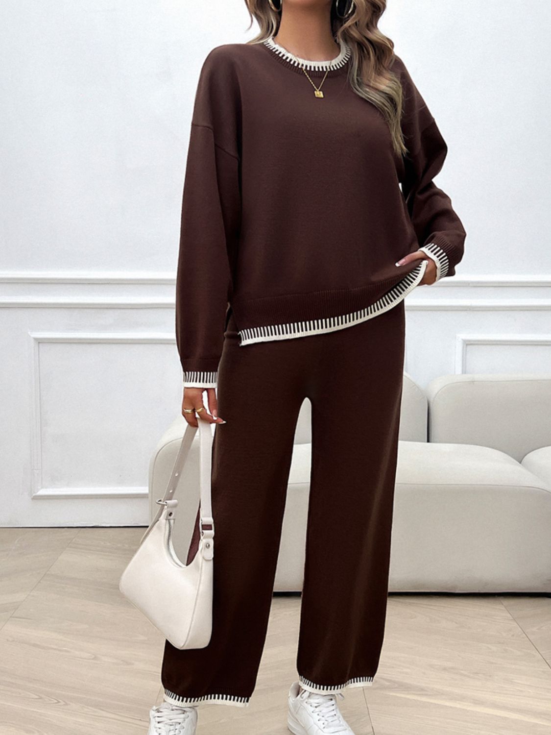 Devine Round Neck Dropped Shoulder Top and Pants Sweater Set – Chic Yana’s Fashion