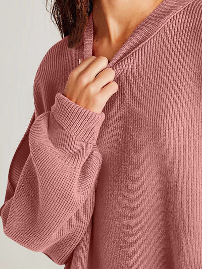 Double Take Side Slit Round Neck Long Sleeve Sweater - Chic Yana's Fashion