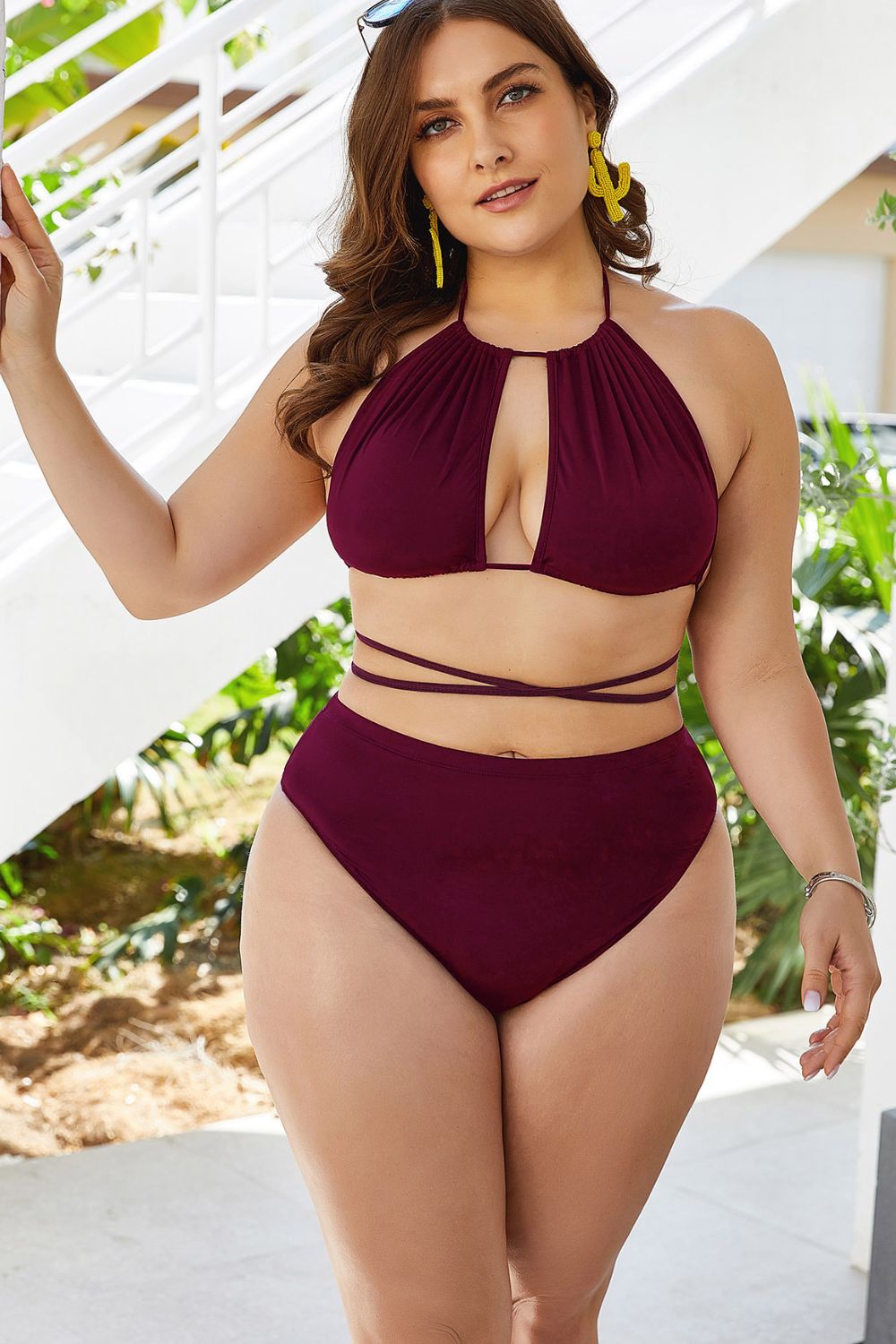 Plus Size Cutout Tied Backless Bikini Set - Stylish and Trendy Women's Fashion from Chic Yana's Fashion