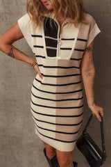 Striped Quarter Zip Cap Sleeve Sweater Dress - Chic Yana's Fashion