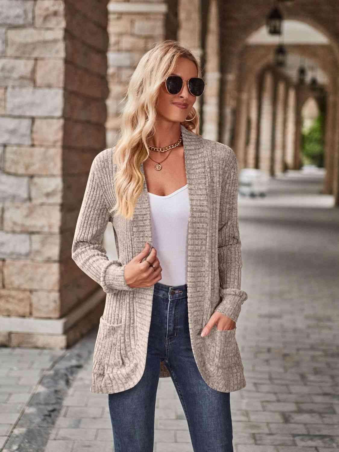 Open Front Cardigan With Pockets - Chic Yana's Fashion