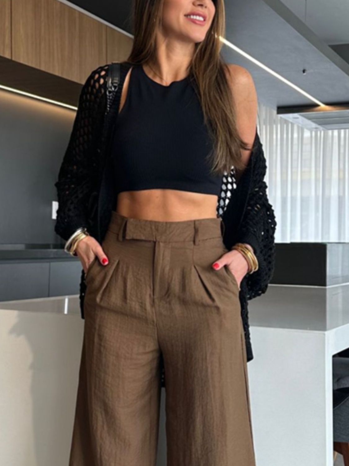Hollow Out Open Front Cover Up - Stylish and Trendy Women's Fashion from Chic Yana's Fashion