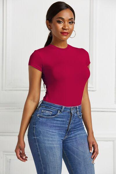 Round Neck Short Sleeve Bodysuit - Chic Yana's Fashion