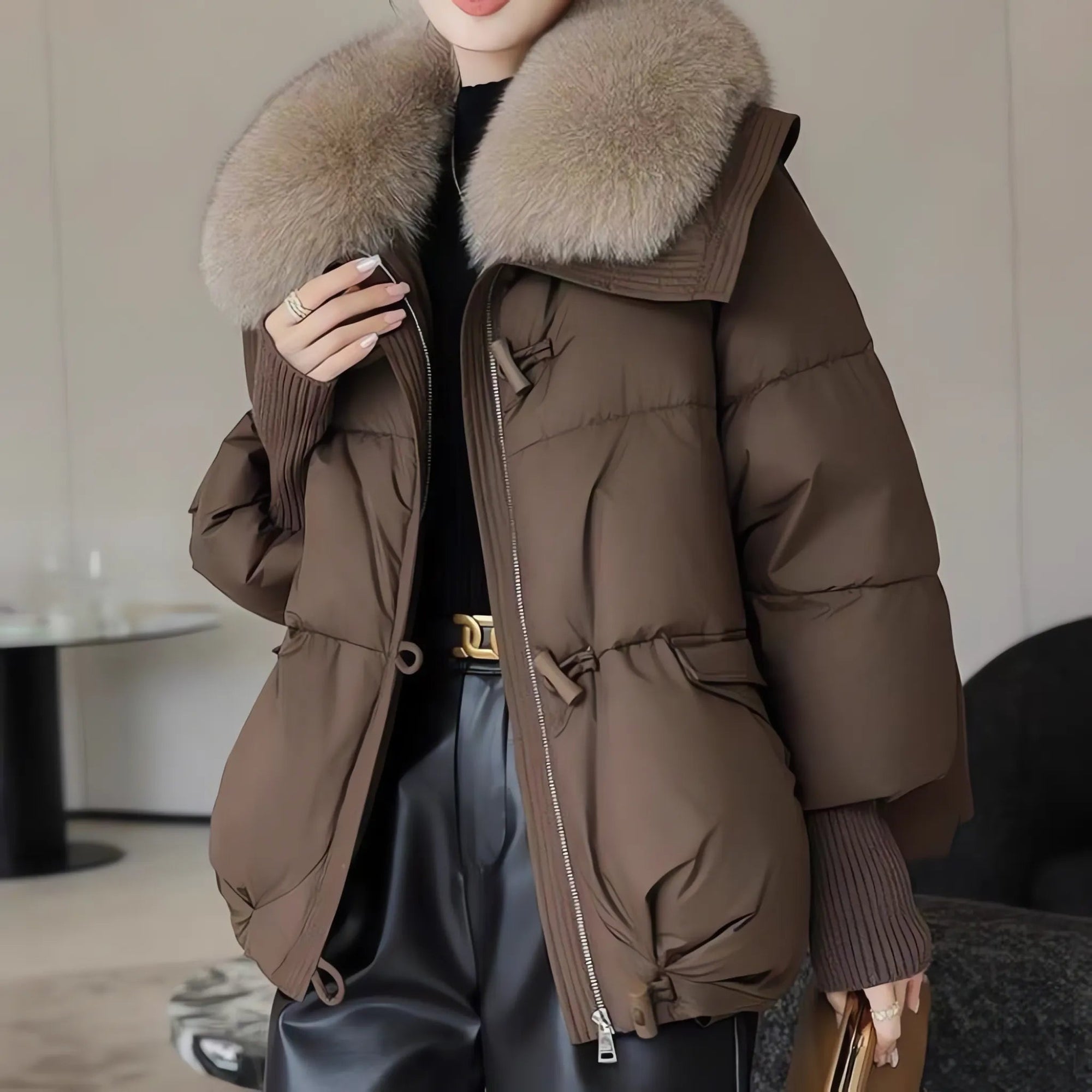 Chic Yana Fashion Women's Short Fur Collar Jacket