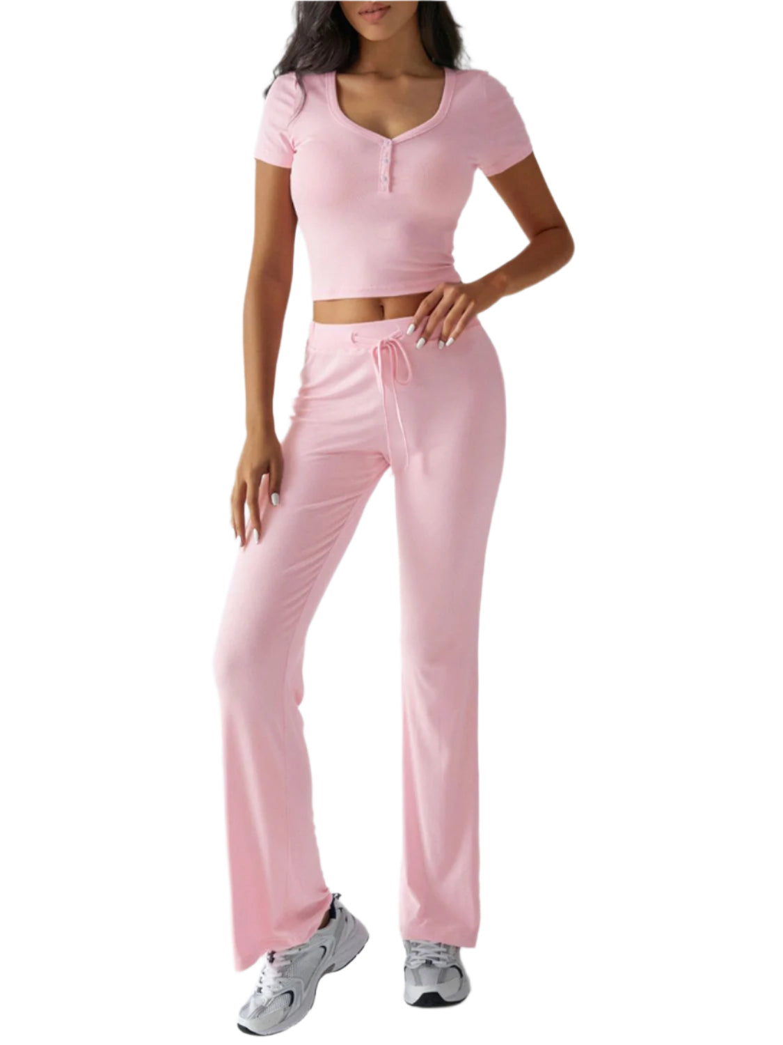 Devine Short Sleeve Top and Drawstring Pants Set - Shop Now at Chic Yana's Fashion