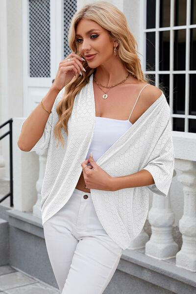 Eyelet Open Front Half Sleeve Cardigan - Chic Yana's Fashion