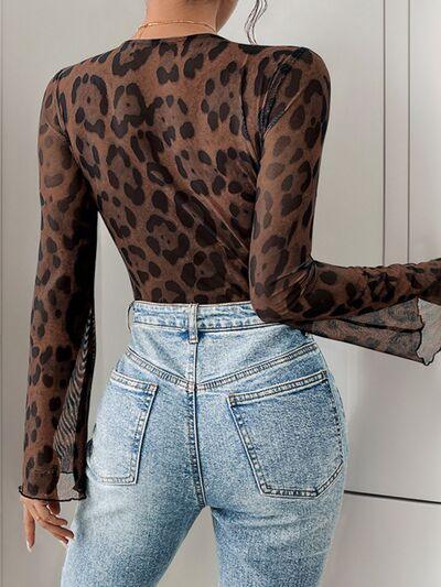 Perfee Leopard V Neck Lace Bodysuit - Chic Yana's Fashion