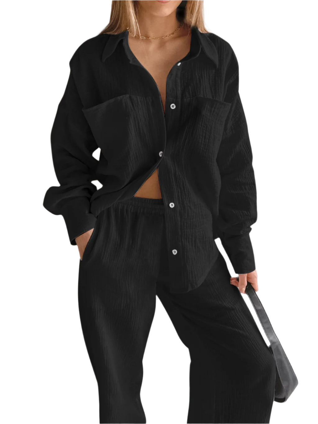 Texture Button Up Long Sleeve Shirt and Pants Set – Chic Yana’s Fashion